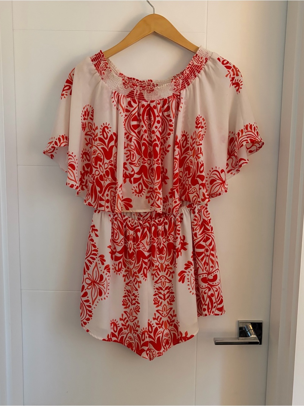 Show Me Your MuMu White and Red-Orange Romper